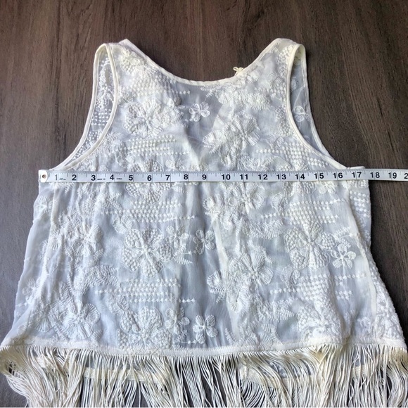 Fringe Vest Embroidered Women's S/M Ivory Sheer Hippie Boho Festival 70s - Picture 5 of 8
